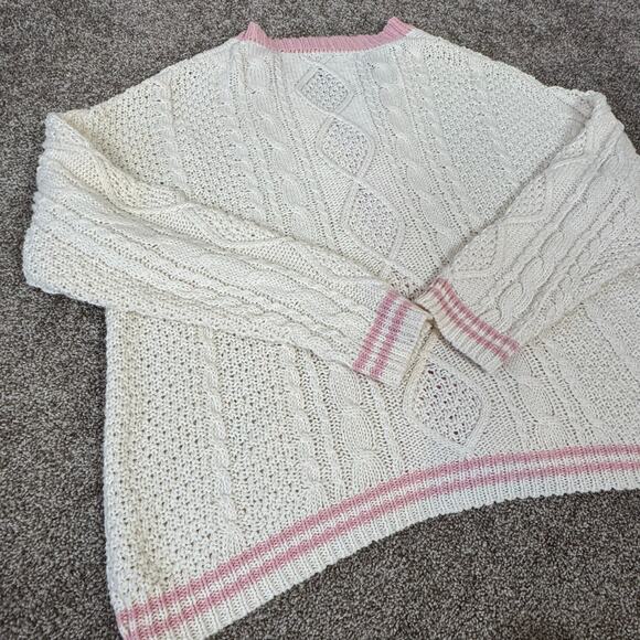 Ur My Lover Cardigan Chunky Cable Knit Button Cardigan Pink Cream Hearts L/XL - Picture 6 of 9